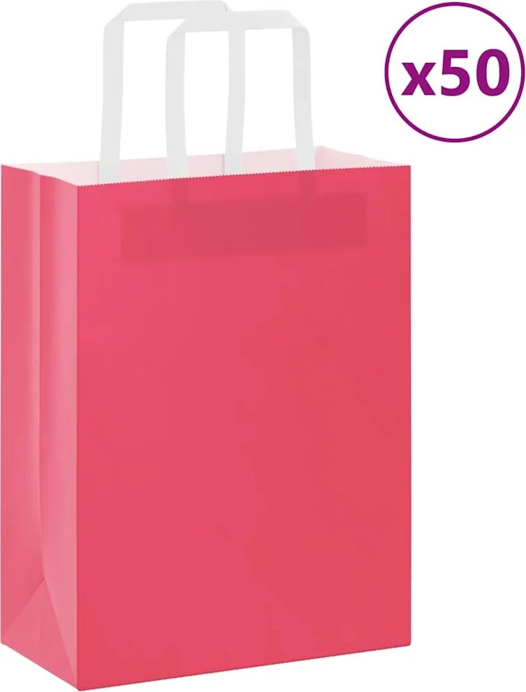 vidaXL Sacos de papel 50 unid com alças rosa 21x11x28 cm