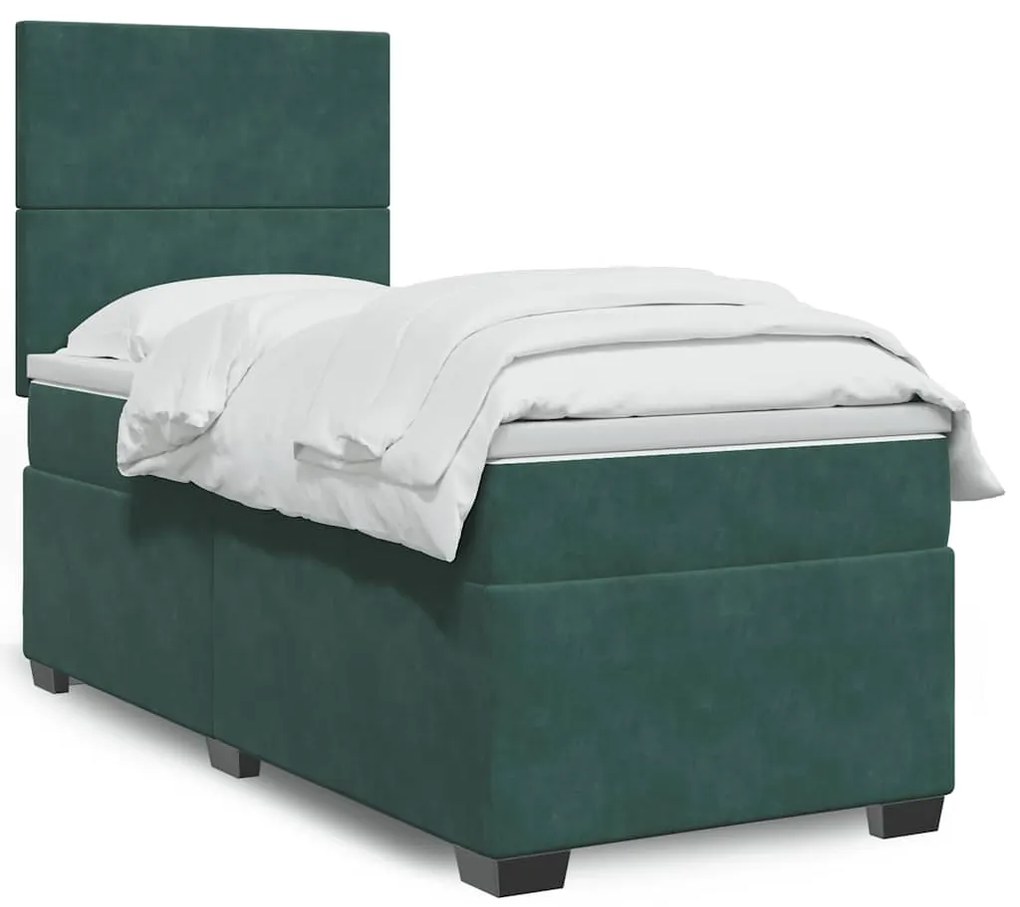 Cama com molas/colchão 80x200 cm veludo verde-escuro