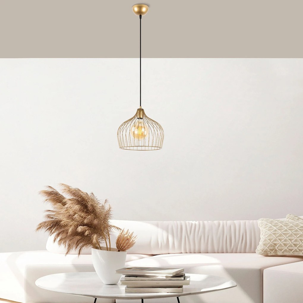 Candeeiro de Teto Bek – Ouro Brilhante – 30 x 30 x 121 cm