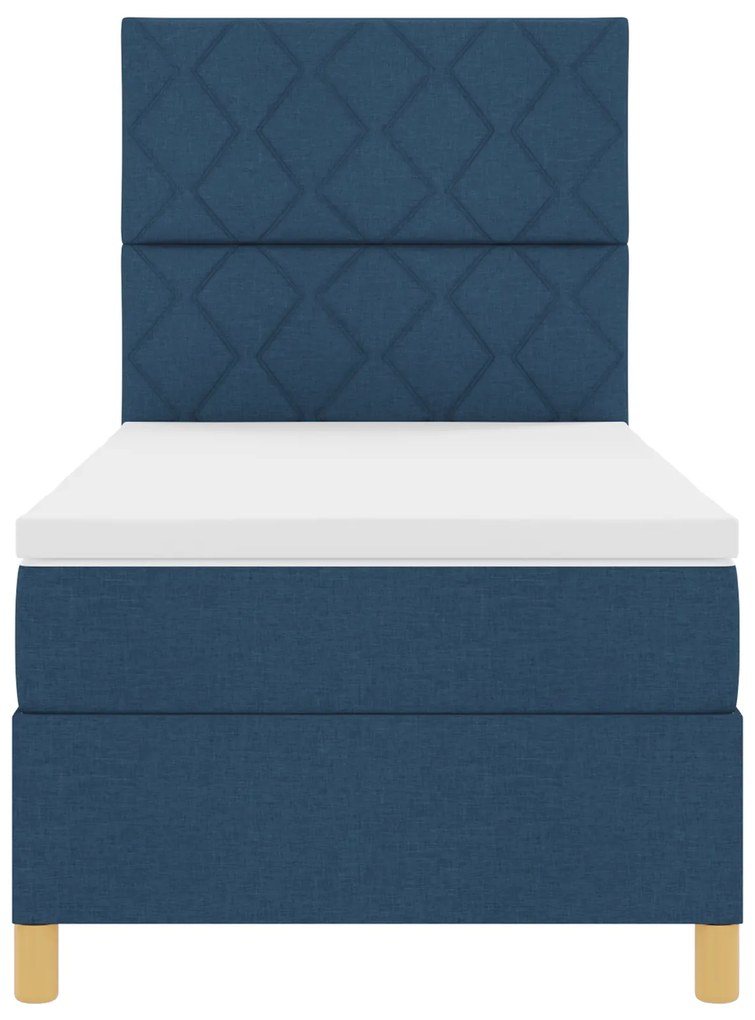 Cama Box Spring com Colchão Azul de Solteiro Tecido