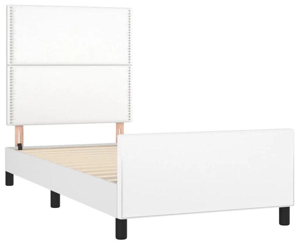 Estrutura cama c/ cabeceira 90x200 cm couro artificial branco