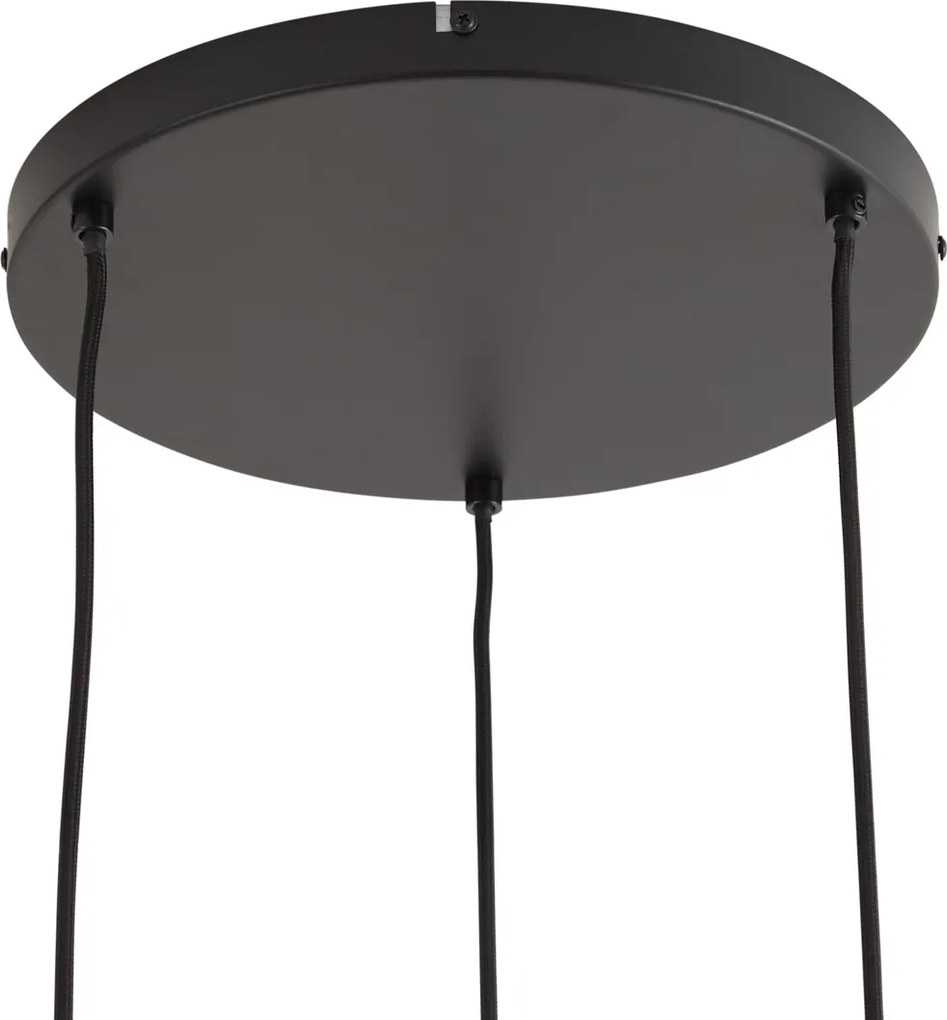 Candeeiro de suspensão Art Deco preto com vidro fumê 3 luzes redondo - Busa