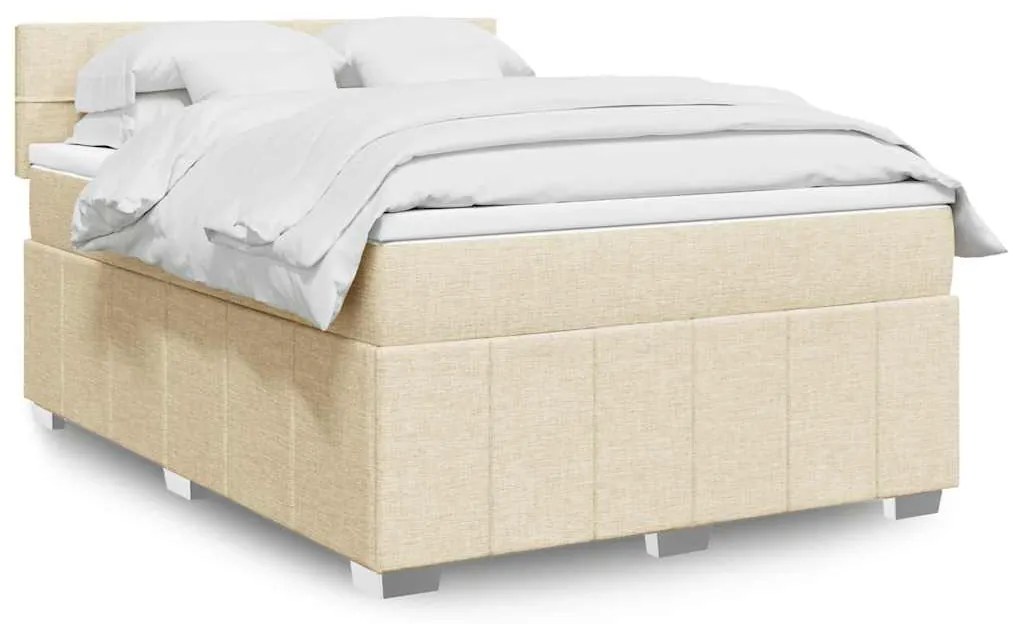 vidaXL Cama com molas/colchão 140x190 cm tecido cor creme