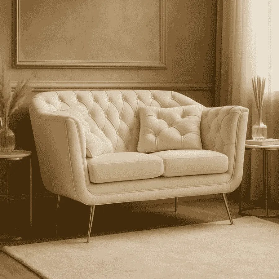 SOFÁ BUDAPEST DE 2 LUGARES COM ALMOFADAS CM 130X83X91 CREME