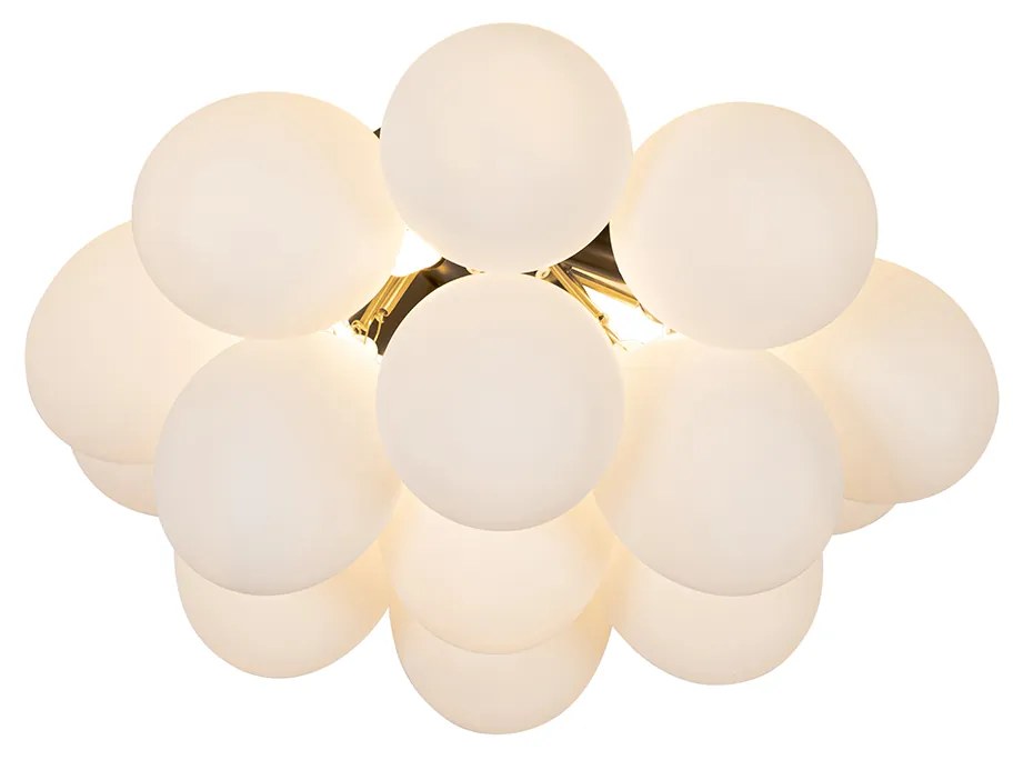 Candeeiro de teto Art Deco preto com vidro opalino 4 luzes - Uvas Design,Art Deco