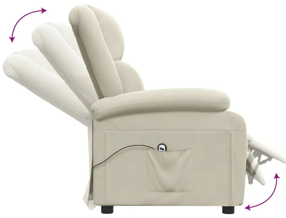 Poltrona de massagens reclinável veludo cor creme
