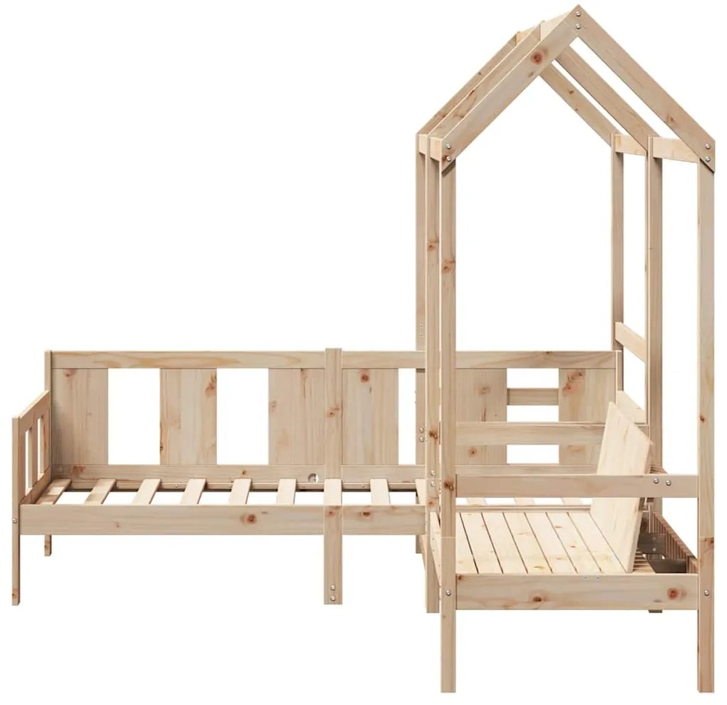 Conj. de sofá-cama e banco com telhado 80x200 cm pinho maciço
