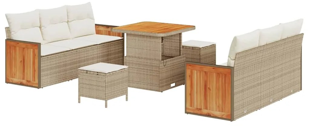Conjunto de Sofá de Jardim vidaXL 9 Peças com Almofadas Bege Rattan de