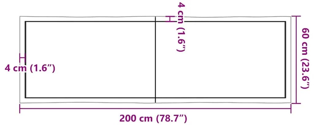 Tampo de mesa com bordas vivas maciço tratado castanho-escuro