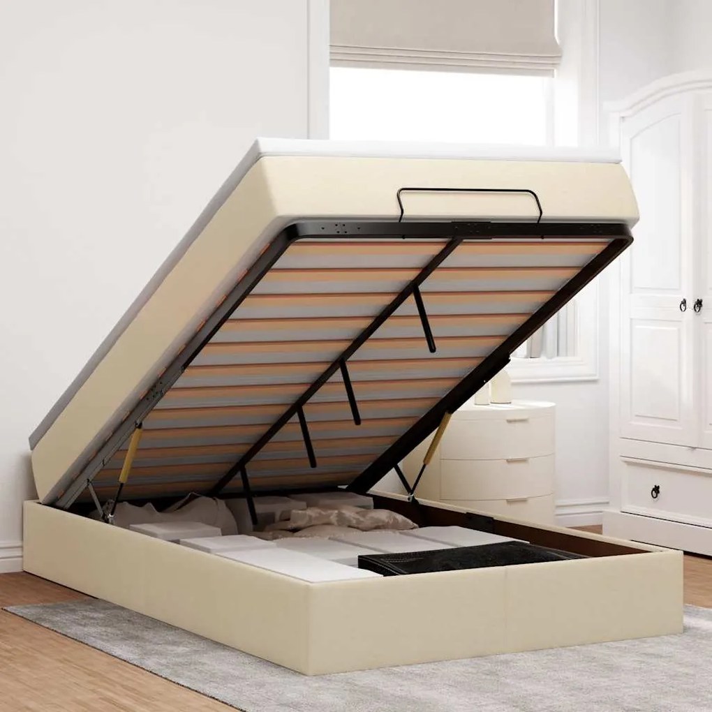 vidaXL Estrutura de cama otomana com colchão tecido creme 120x200cm