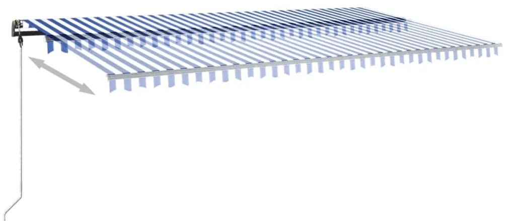 Toldo retrátil manual com LED 600x300 cm azul e branco