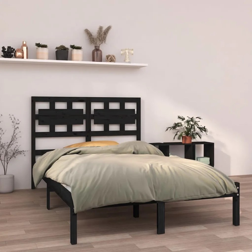 Estrutura de cama 140x190 cm madeira maciça preto