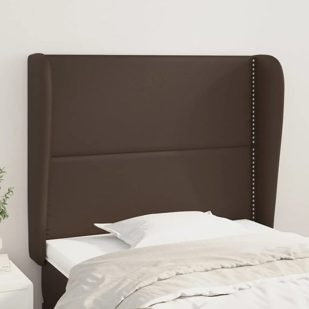 Cabeceira cama c/ abas couro artif. 93x23x118/128 cm castanho