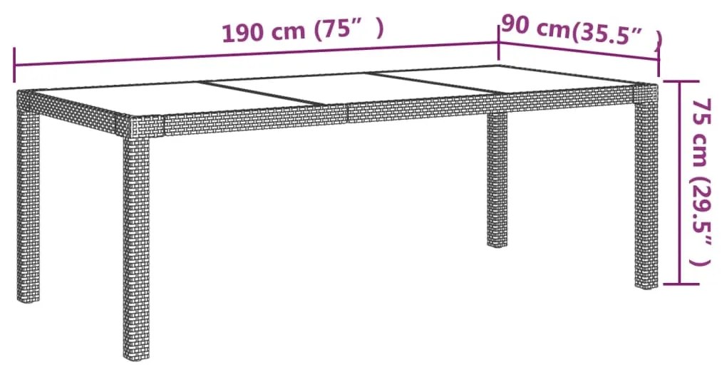 7 pcs conjunto jantar exterior com almofadões vime PE cinzento