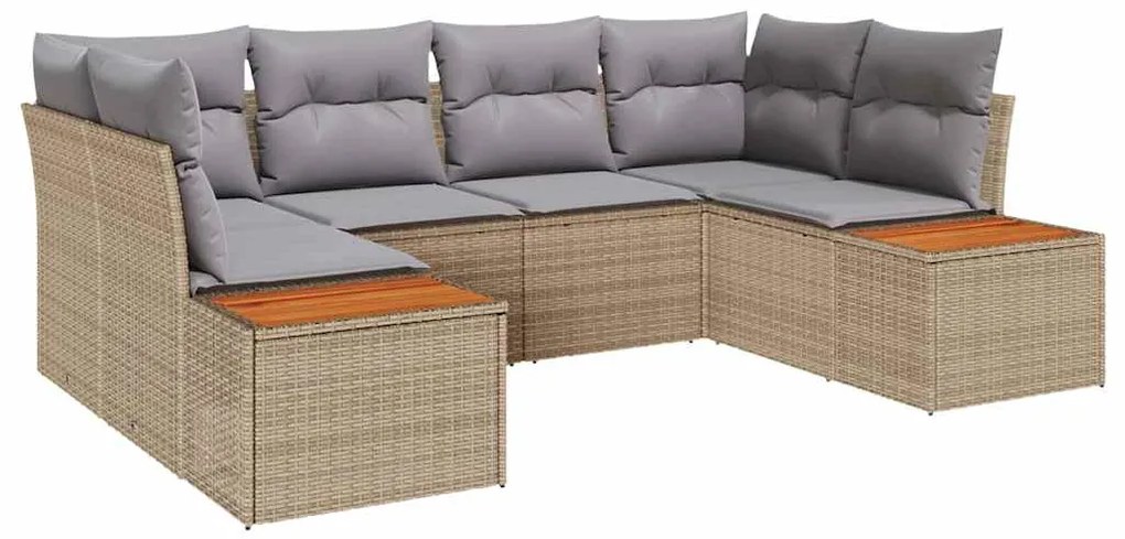 Conjunto de Sofá de Jardim de 6 Peças com Almofadas Bege em Rattan Pol