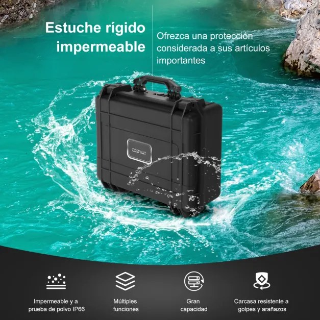 Estojo rígido portátil à prova d'água para exteriores com inserção de espuma personalizável para eletrónica e câmeras 34 x 31 x 16 cm preta