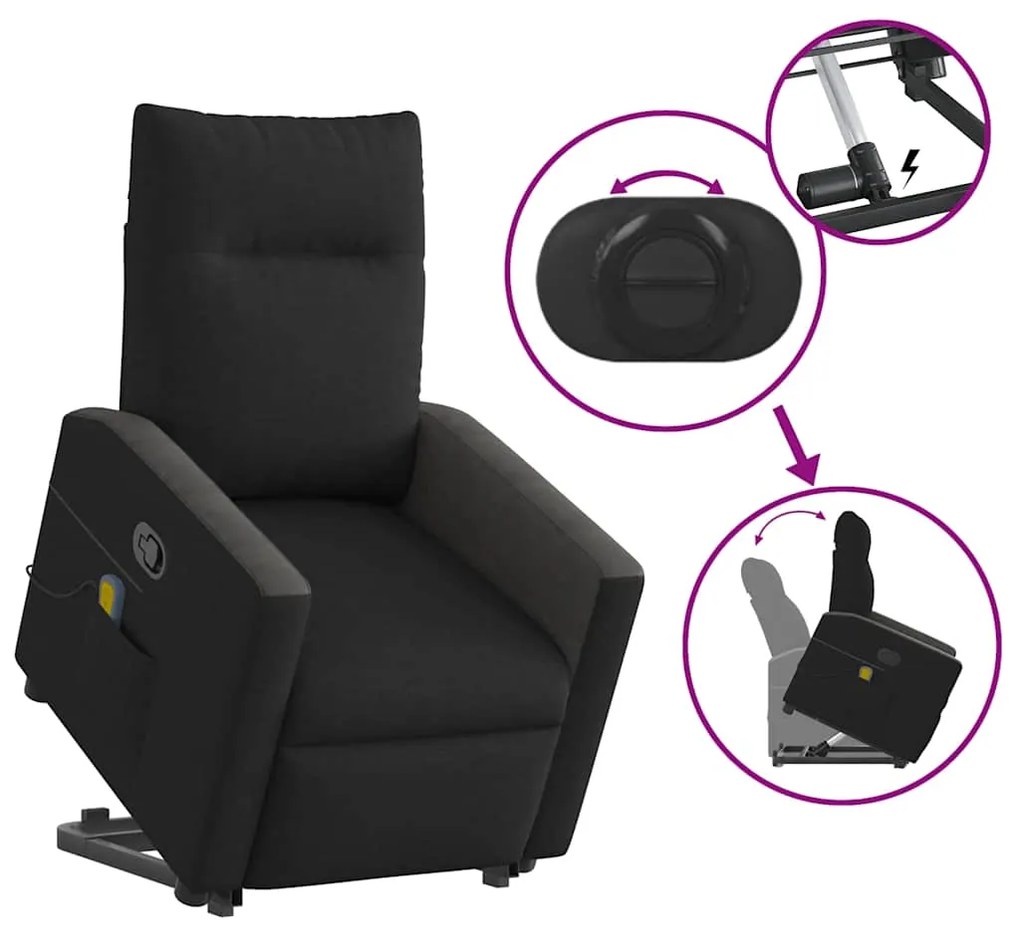 Poltrona de massagens reclinável elevatória tecido preto