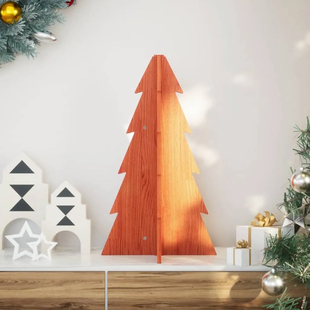 vidaXL Árvore de Natal decorativa 69,5 cm pinho maciço castanho-mel