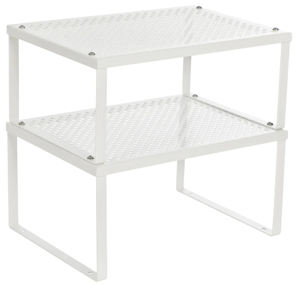 Organizador de prateleiras para armários e conjunto de prateleiras para cozinha SONGMICS, 4 prateleiras empilháveis ​​para armários de cozinha, expansíveis, branco e prata UKCS01WT