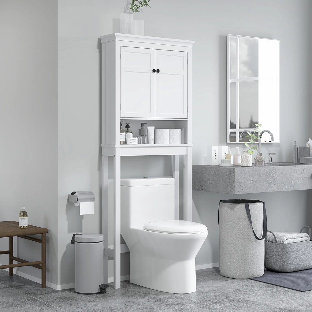 Móvel sobre Sanita Armário para Máquina de Lavar Roupa com 2 Portas Compartimento e Prateleira Ajustável 70x20x175 cm Branco