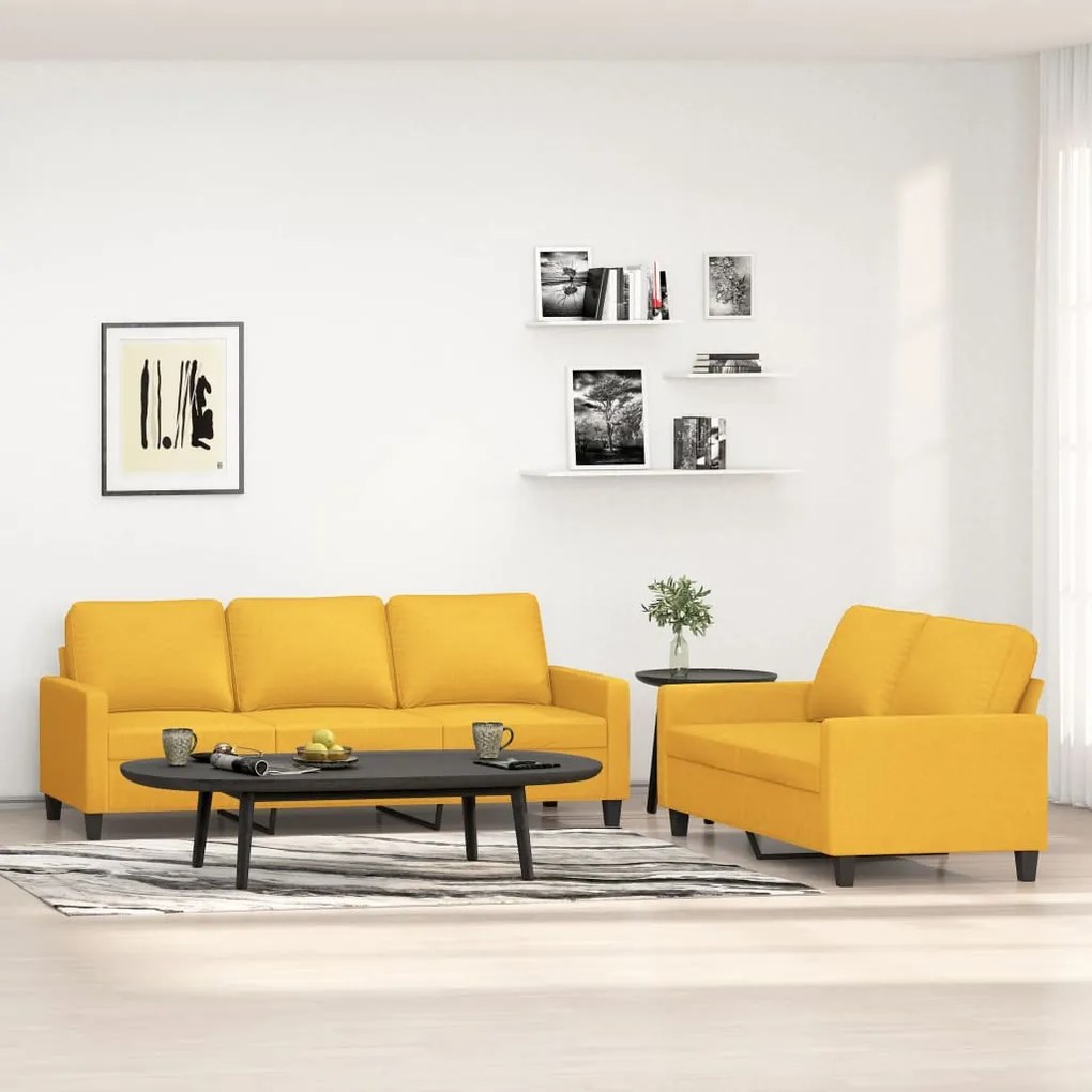 vidaXL 2 pcs conjunto de sofás com almofadões tecido amarelo-claro