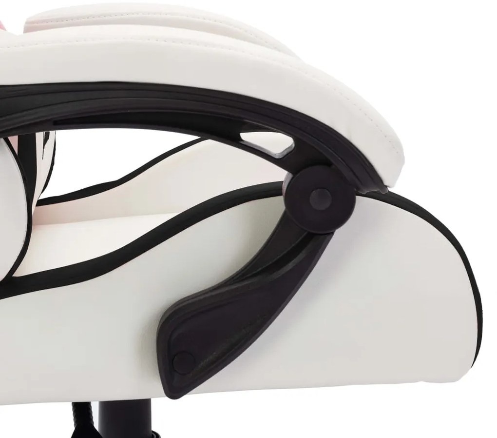 Cadeira estilo corrida luzes LED RGB couro artif. branco/preto