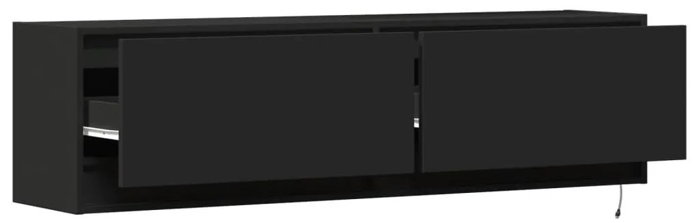 Móvel de parede para TV com luzes LED 140x31x38 cm preto