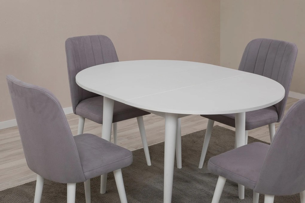 Conjunto de Mesa de Jantar Extensível e Cadeiras Vina – Branco e Cinze