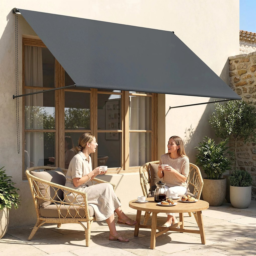 Toldo manual retrátil com inclinação ajustável, 195 x 120 cm, proteção UV, alumínio e poliéster cinzento escuro