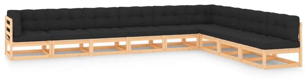 vidaXL 9 pcs conj. lounge jardim c/ almofadões antracite pinho maciço