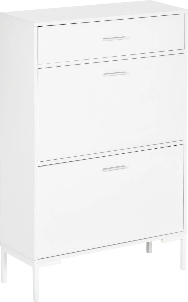 HOMCOM Móvel para 12 Pares de Sapatos Armário Estreito 2 Gavetas Basculantes e 1 Gaveta 75x26x110 cm Branco | Aosom Portugal
