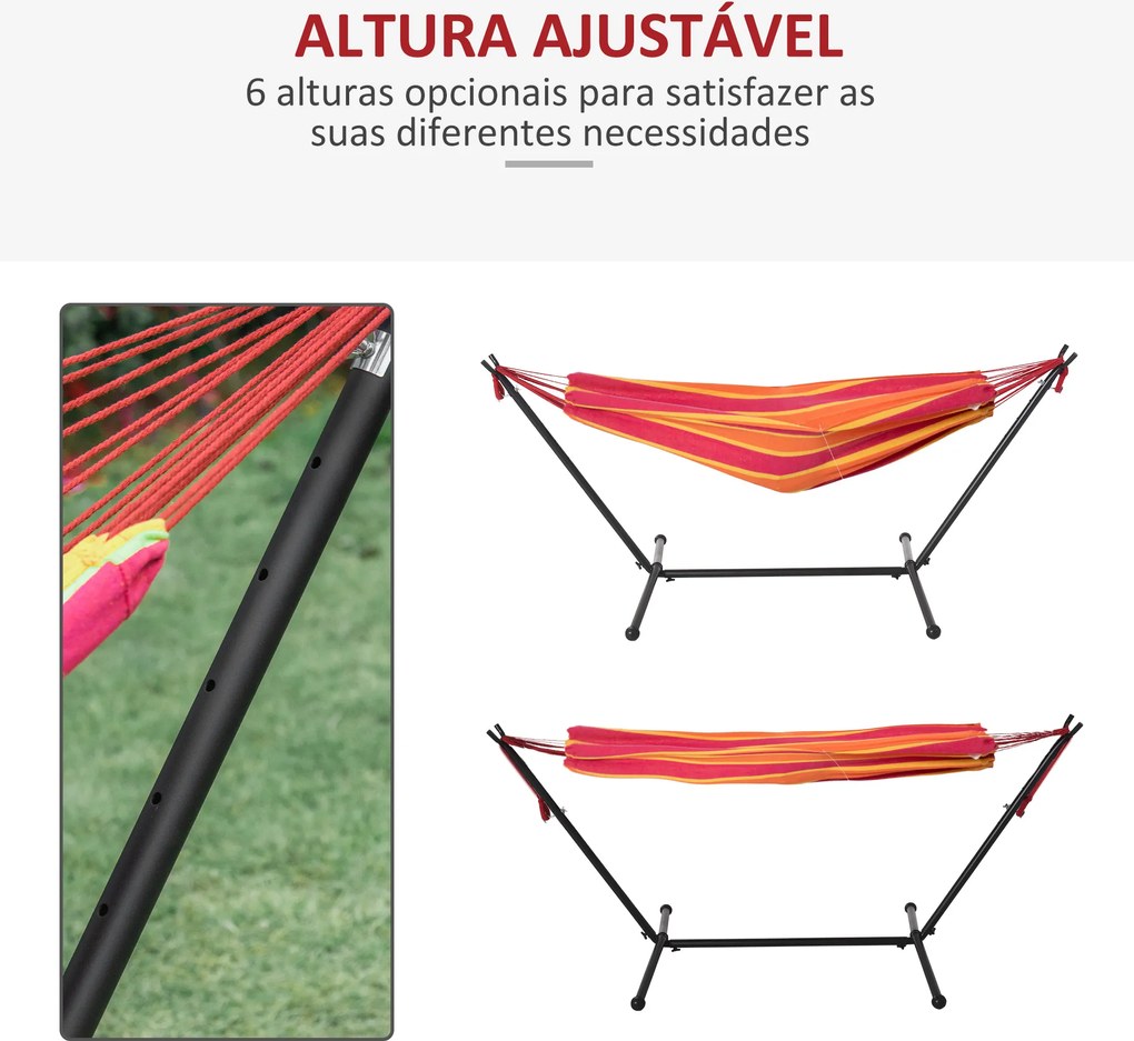 Rede descanso jardim com Suporte 310x117 cm com Bolsa de Transporte Altura Ajustável Capacidade 120 kg para Campismo Laranja