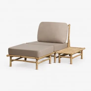 Conjunto De Jardim Com Poltrona, Puff E Mesa Auxiliar Retangular Em Bambu Isendra Tecido Castanho Moca - Sklum