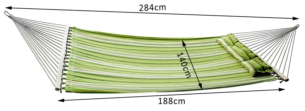 Rede de suspensão - listras verdes e amarelas - Algodão, poliéster e ferro - 188 x 140 cm