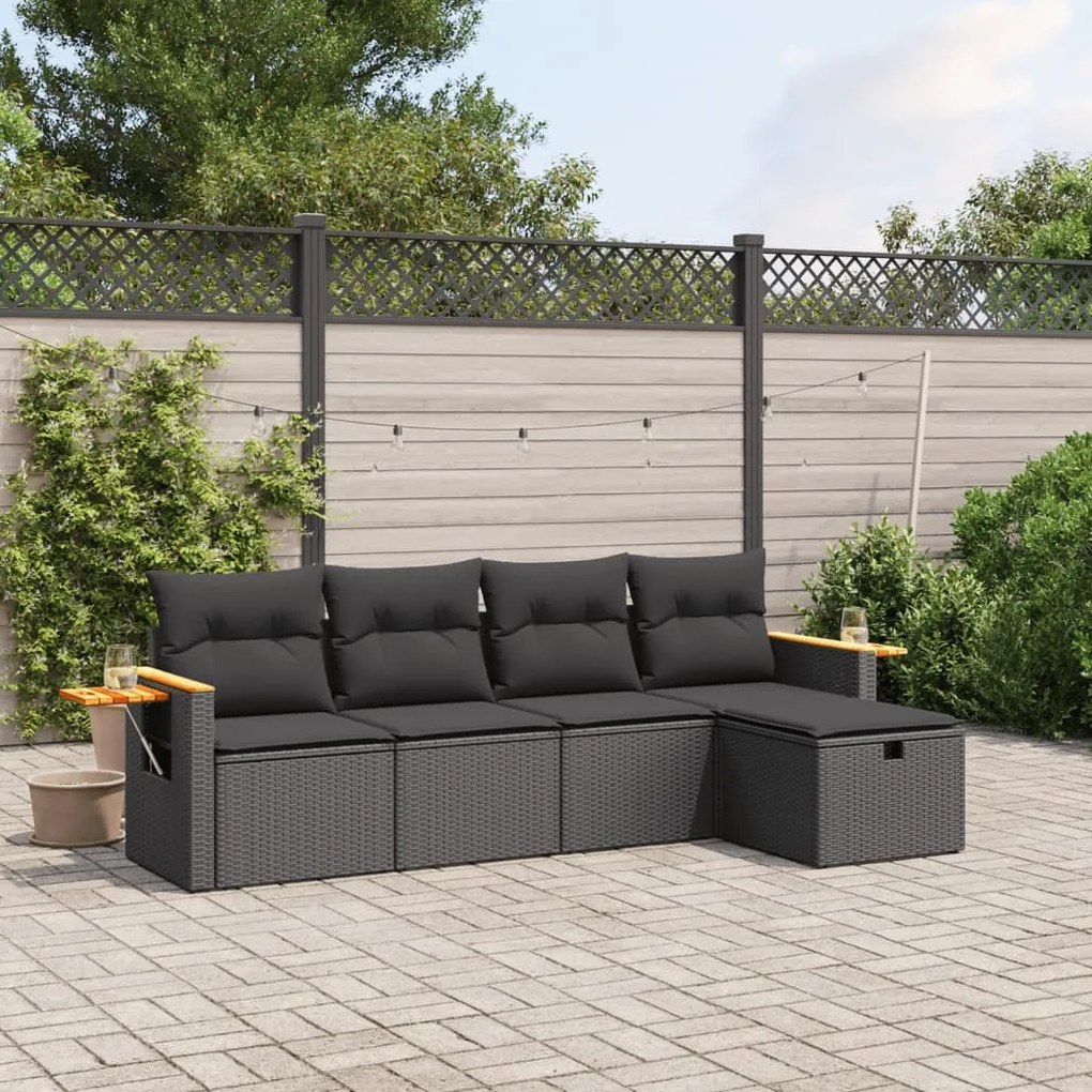 vidaXL 5 pcs conjunto sofás de jardim com almofadões vime PE preto
