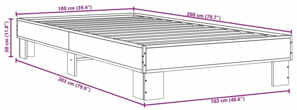 Estrutura de cama derivados de madeira/metal carvalho castanho