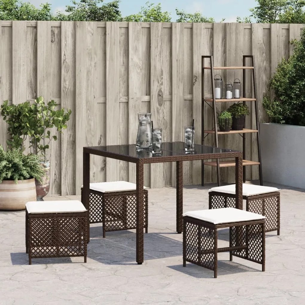 Bancos jardim com almofadões 4 pcs 41x41x36 cm vime PE castanho