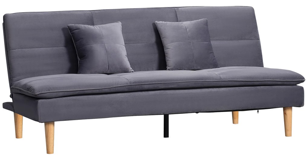 HOMCOM Sofá Cama de 3 Lugares Estofado em Flanela com Encosto Ajustável em 2 Posições 2 Almofadas e Pés de Madeira Sofá Moderno para Sala de Estar Escritório 181x92x84cm Cinza