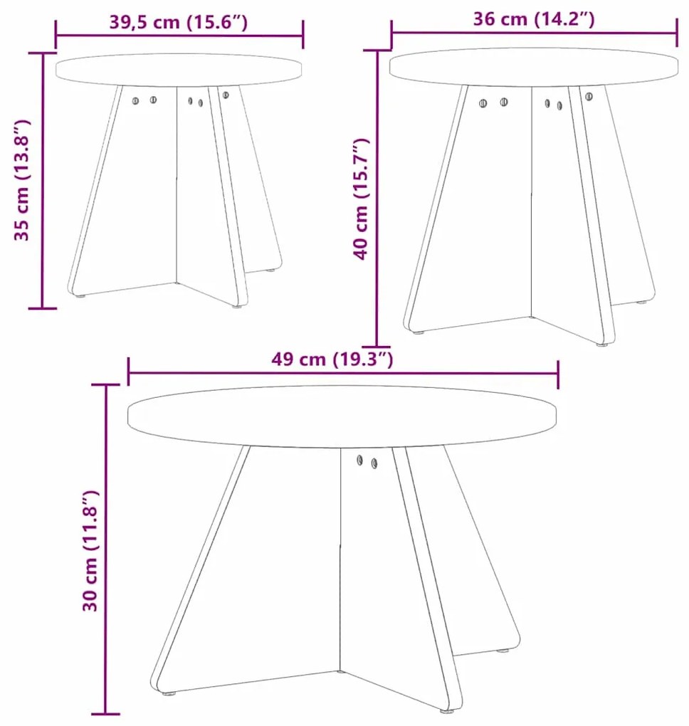 Mesa de centro 3 pcs Natural 49 x 49 x 30 cm