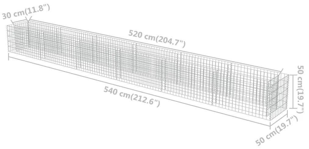 Canteiro elevado/cesto gabião 540x50x50 cm aço galvanizado