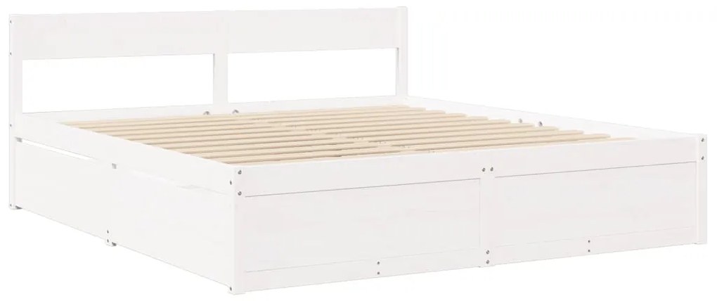 Cama com gavetas e colchão 200x200 cm pinho maciço branco