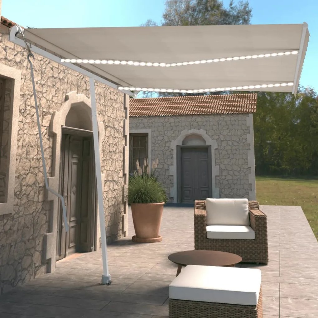 vidaXL Toldo automático com LED e sensor de vento 350x250 cm cor creme