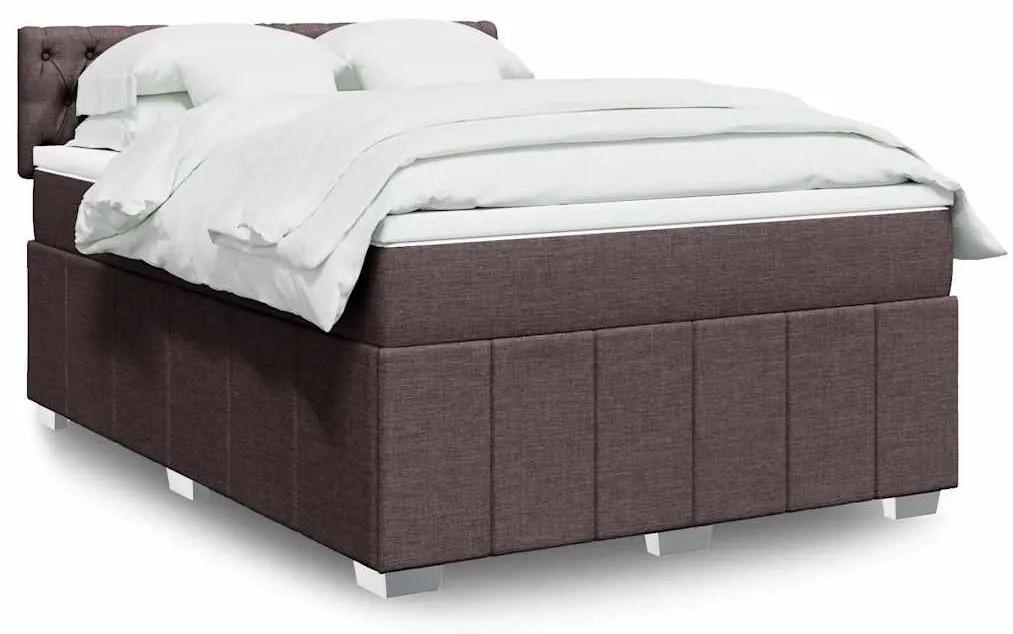 vidaXL Cama com molas/colchão 140x190 cm tecido castanho-escuro