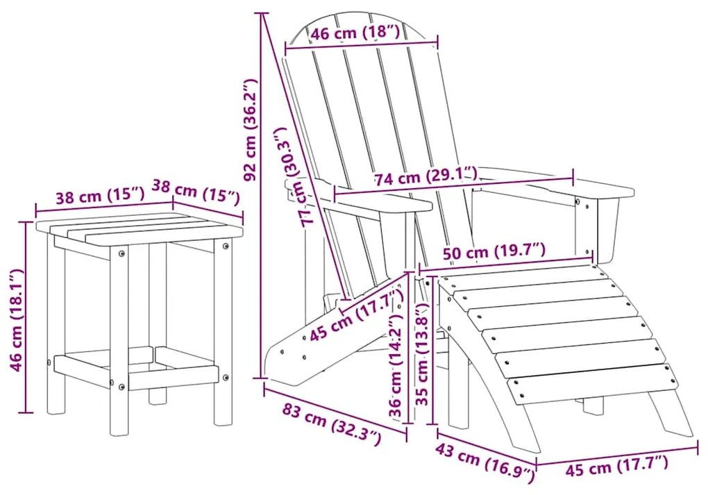 Conjunto de Lounge de Jardim de 3 Peças vidaXL Azul-marinho HDPE