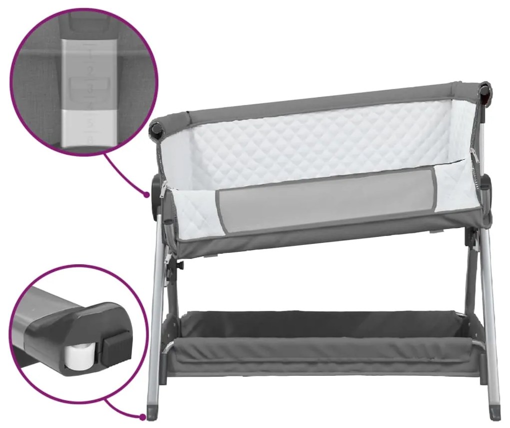 Cama de bebé com colchão tecido de linho cinzento-escuro