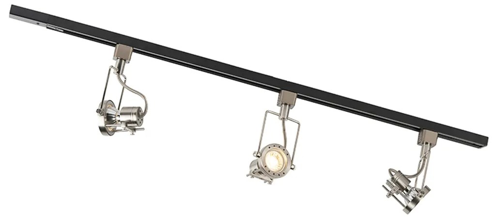 LED Trilho inteligente monofásico preto com aço, incl. 3 GU10 Wi-Fi - Suplux Moderno