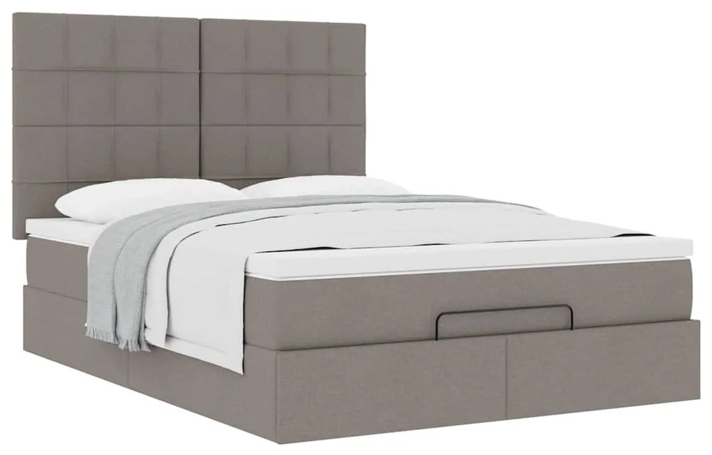 Estrutura de cama otomana com colchão tecido cinzento 140x200cm