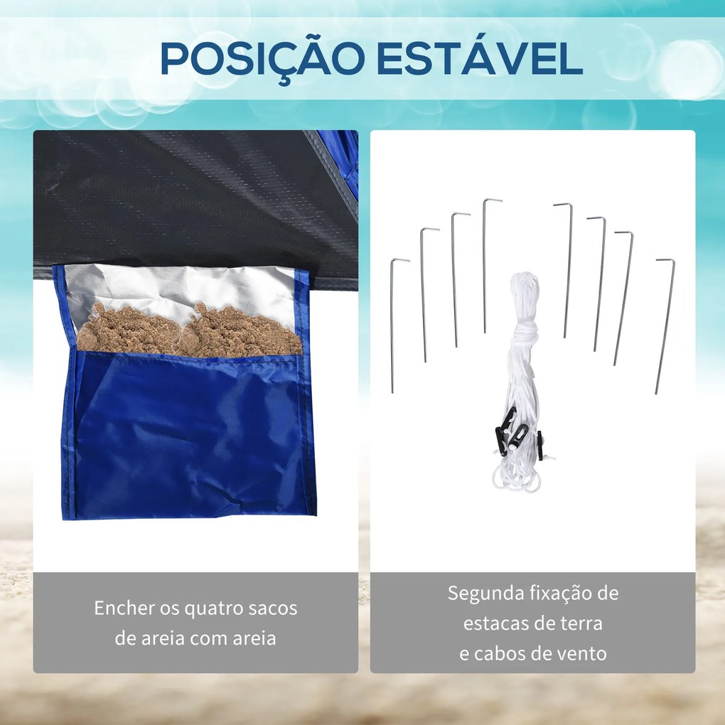 Tenda de Praia Dobrável Tenda de Praia com Bolsa de Transporte Impermeável para Parque Campismo 247x247x145 cm Azul
