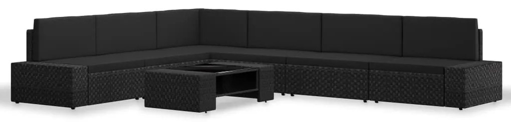 7 pcs conjunto lounge para jardim vime PE preto