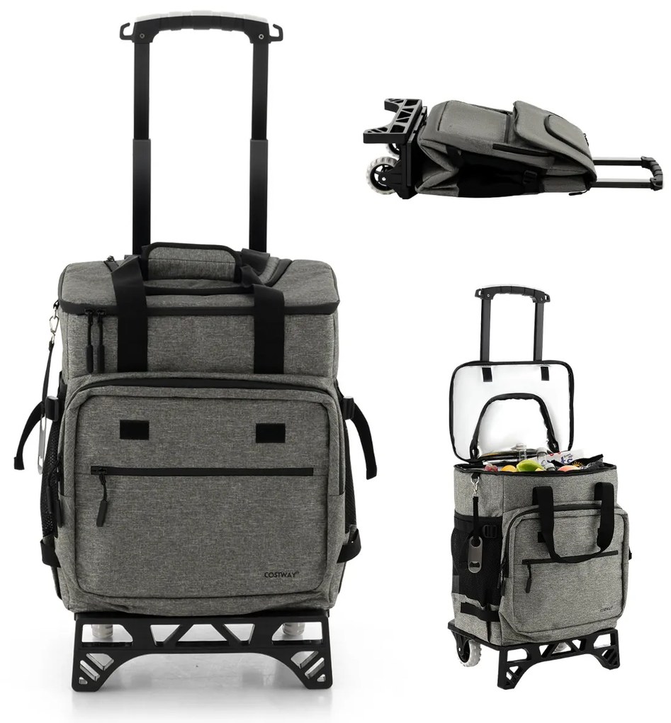 Carrinho geleira de rodas grandes 3 em 1 40L com isolamento térmico e à prova de vazamentos com alça de bolsa destacável placa inferior para piqueniqu